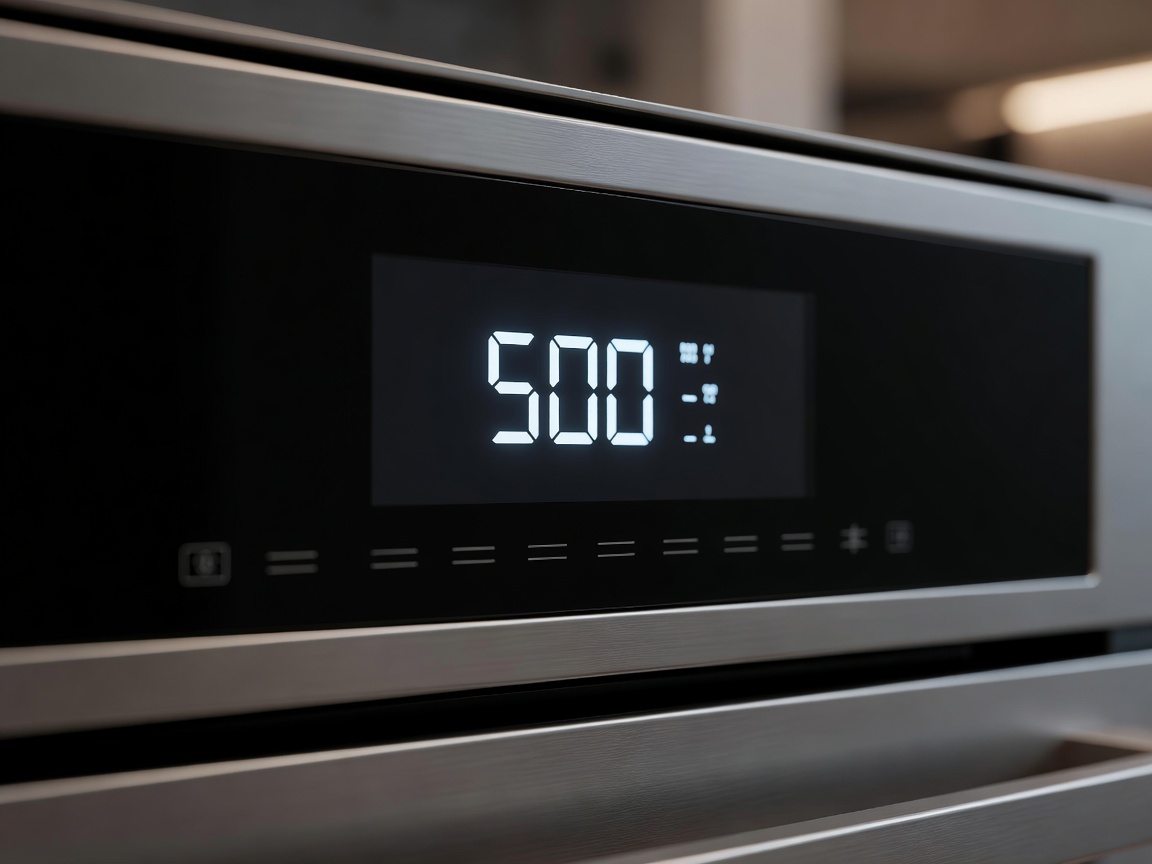 Detailed view of a smart oven control panel displaying digital temperature settings